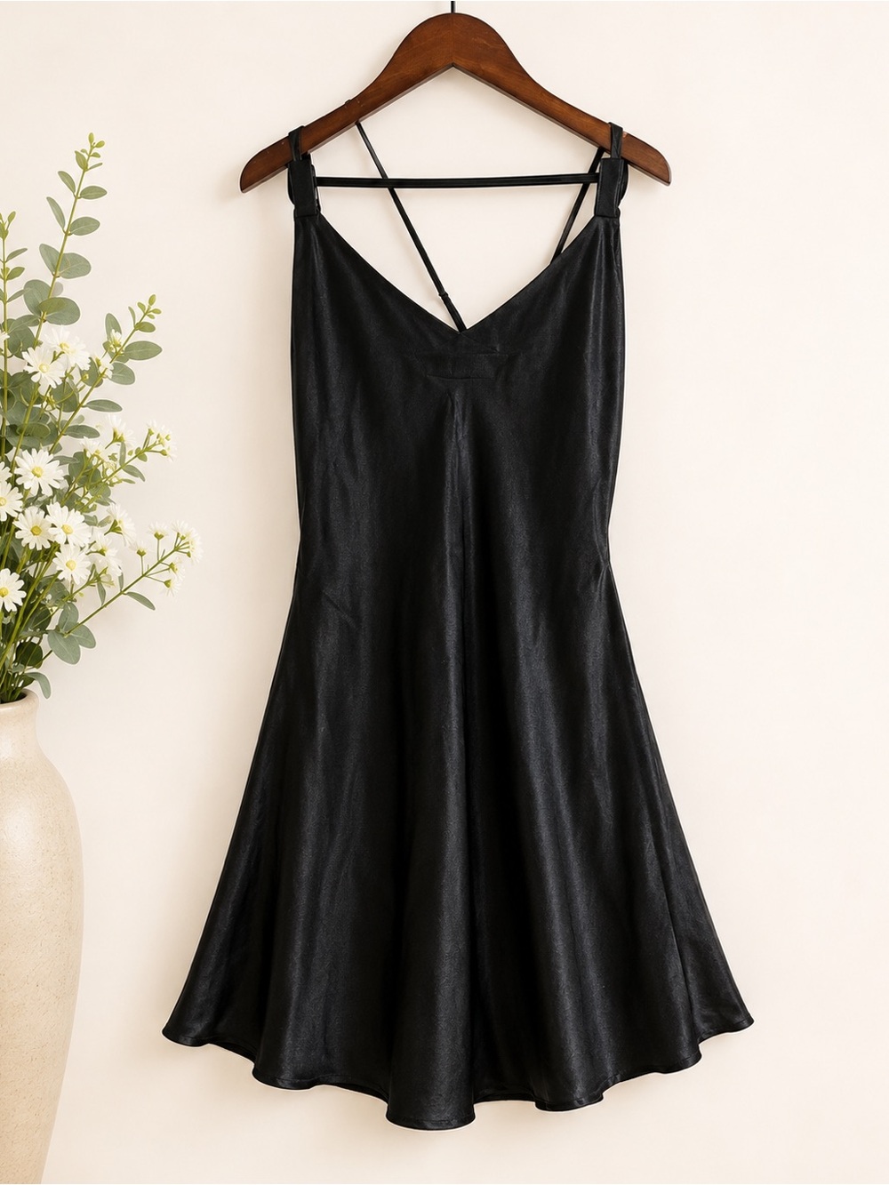 Victoria’s Secret Black Satin Slip Dress Open Back Size M side slit